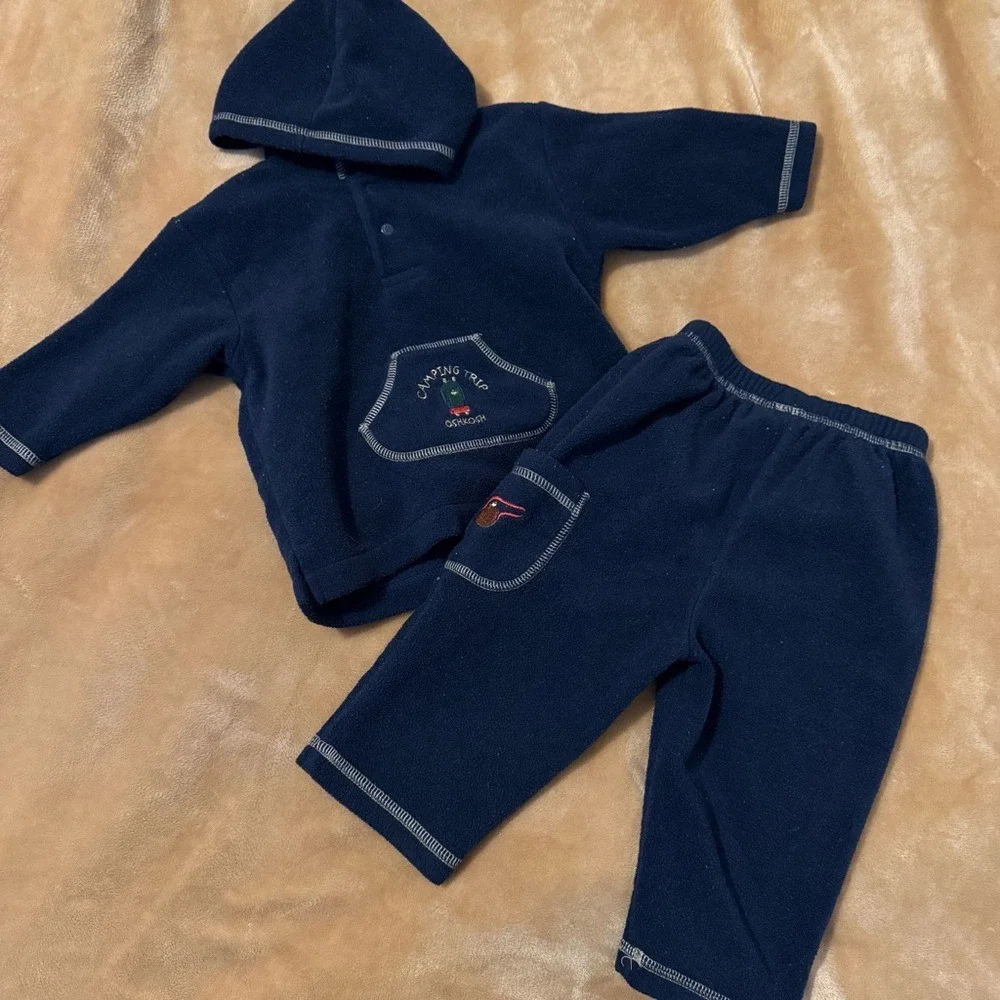 OshKosh Bgosh Baby Boys Navy Blue Fleece Hoodie and Pants Set 6-9 Months